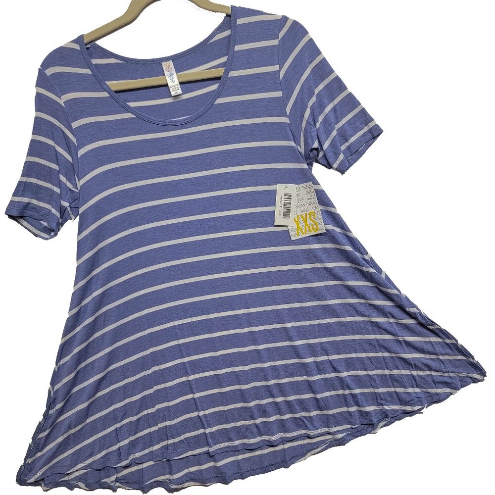 LuLaRoe Perfect T XXS Striped Blue White Swing Tunic Tee Top Nautical Coastal